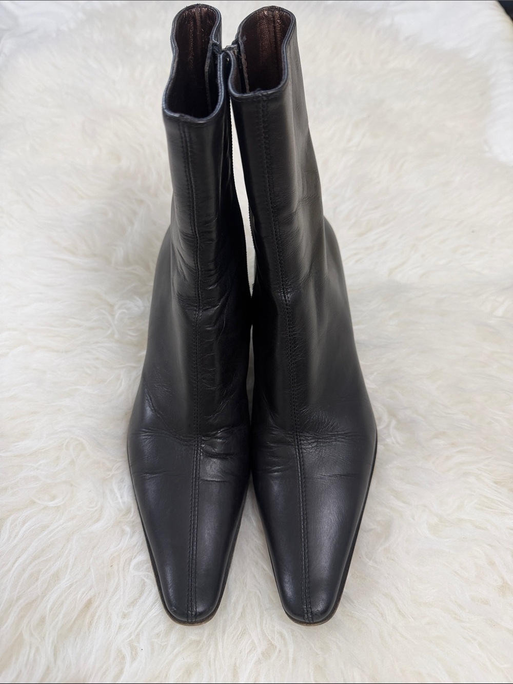 Aquatalia Women Black Leather Square-Toe Ankle Boots Size 6M